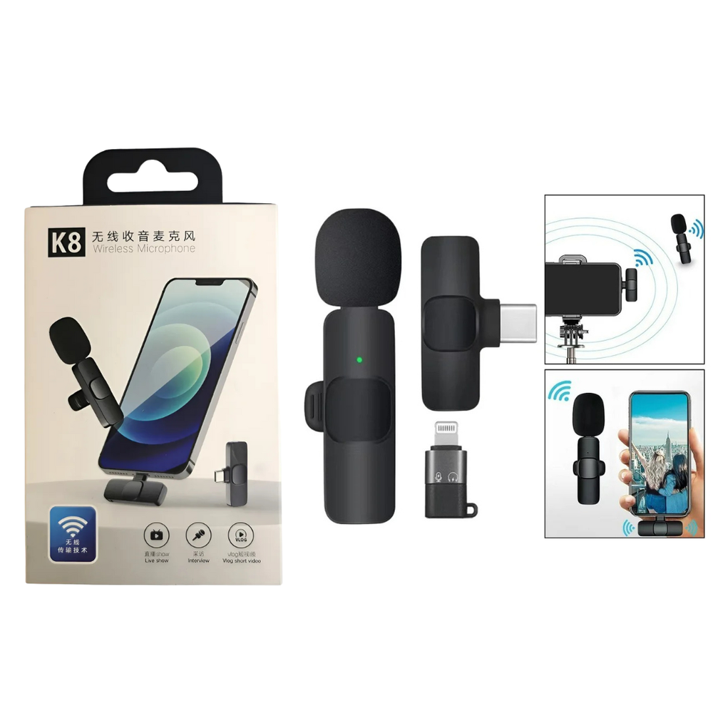 Micrófono de solapa inalámbrico para celular (USB-C y iPhone)