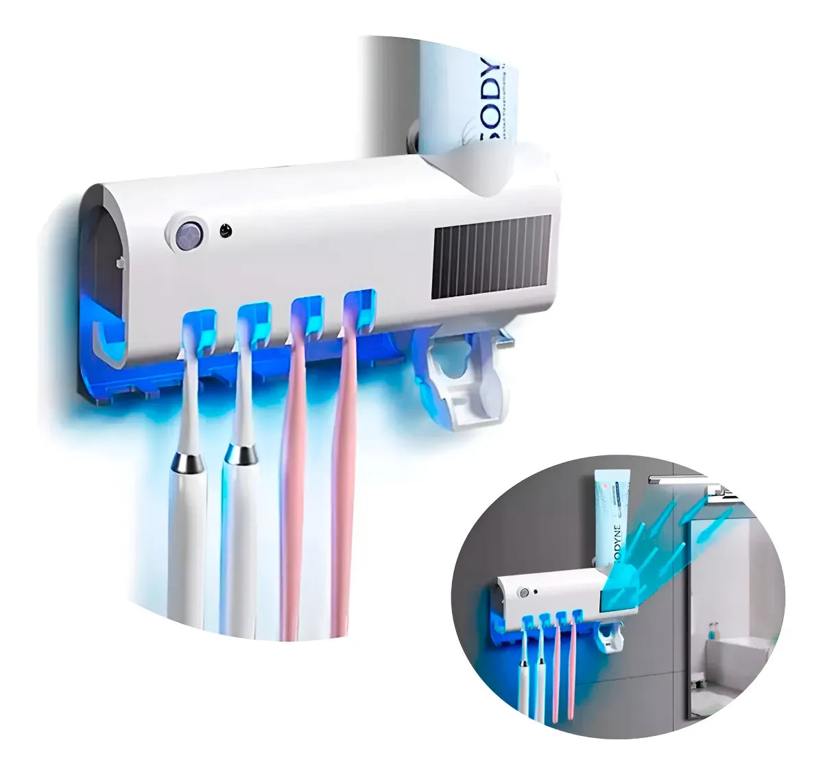 Porta cepillos de pared con luz UV: detalle