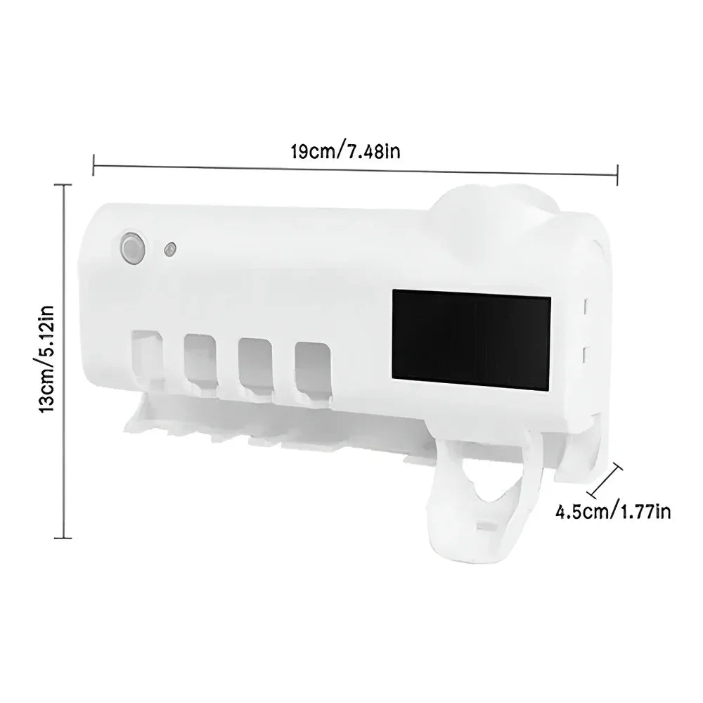 Porta cepillos de pared con luz UV y dispensador de pasta dental