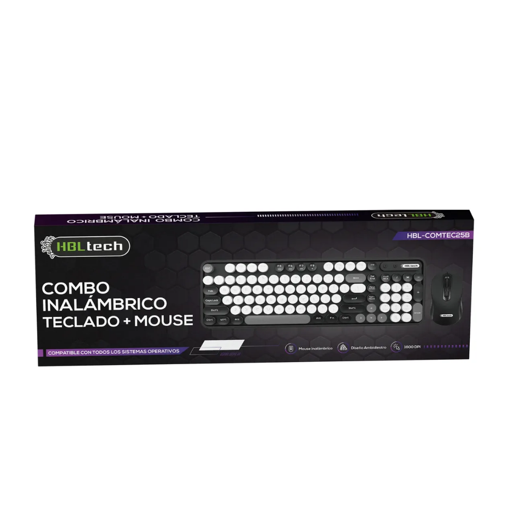 Kit teclado + mouse inalámbrico diseño retro