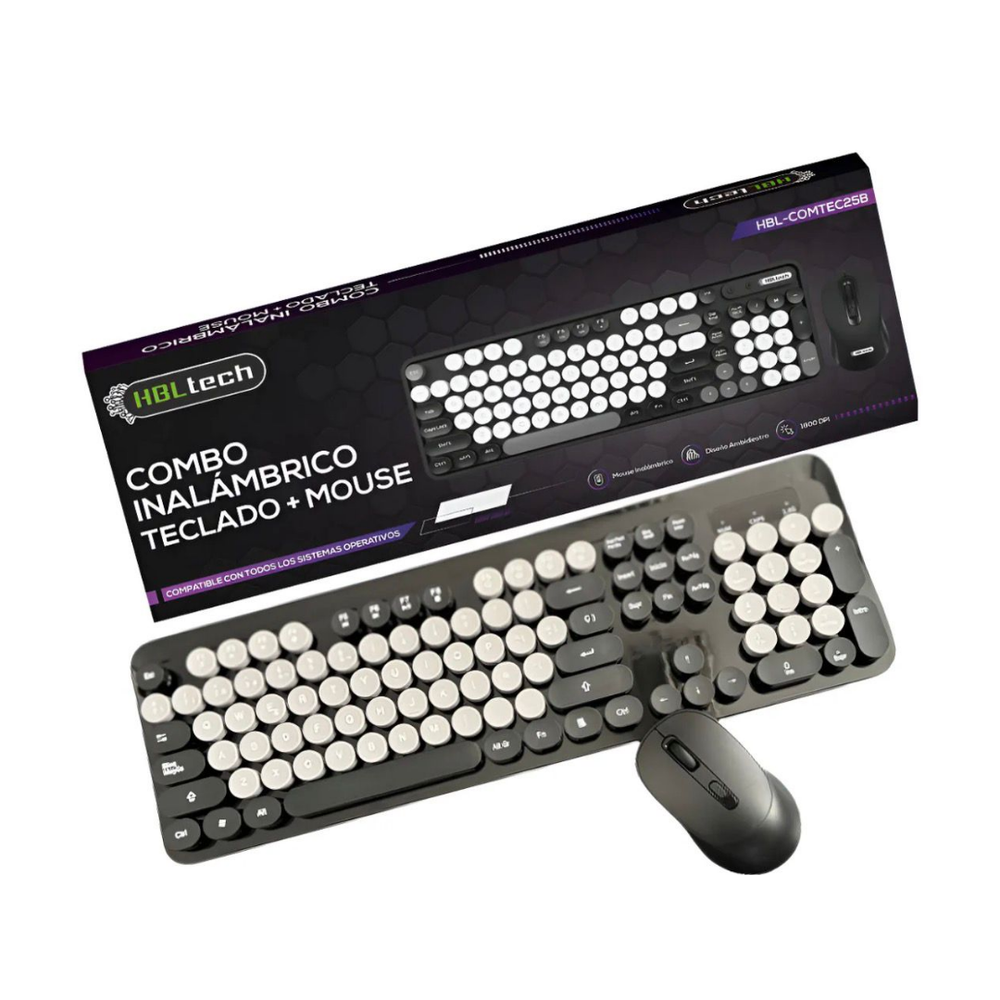 Kit teclado + mouse inalámbrico diseño retro