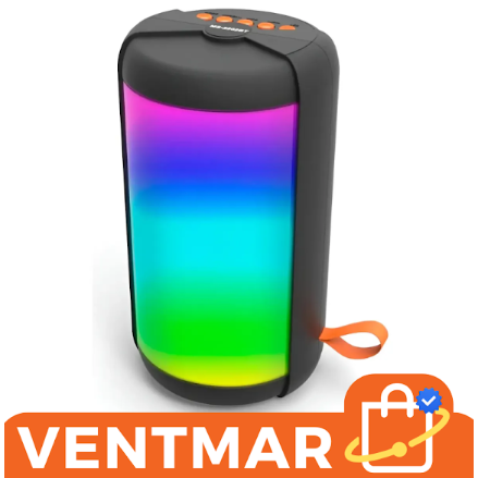 Parlante Bluetooth portátil con luces RGB y correa