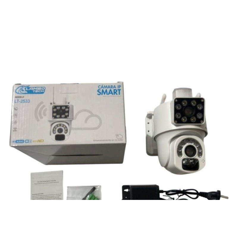 Cámara de seguridad WiFi doble lente con giro 360°