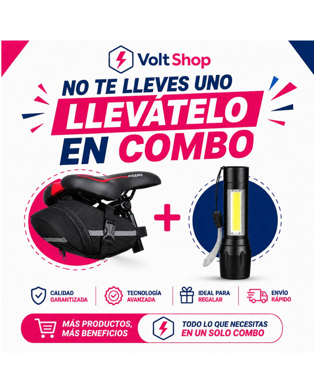 Bolso bajo asiento para bicicleta con mini linterna LED