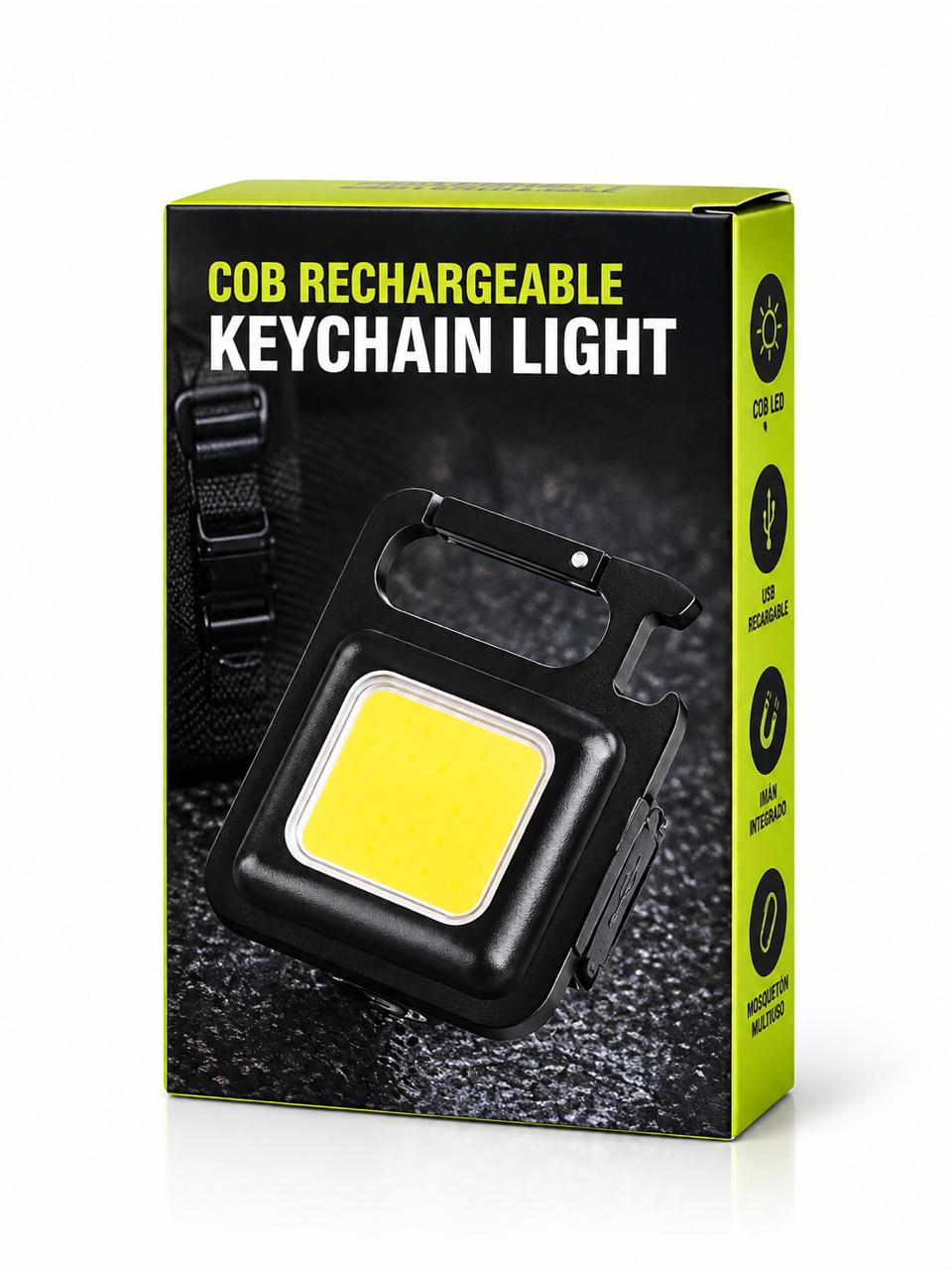 Linterna LED recargable de llavero con imán, gancho y destapador 3 modos