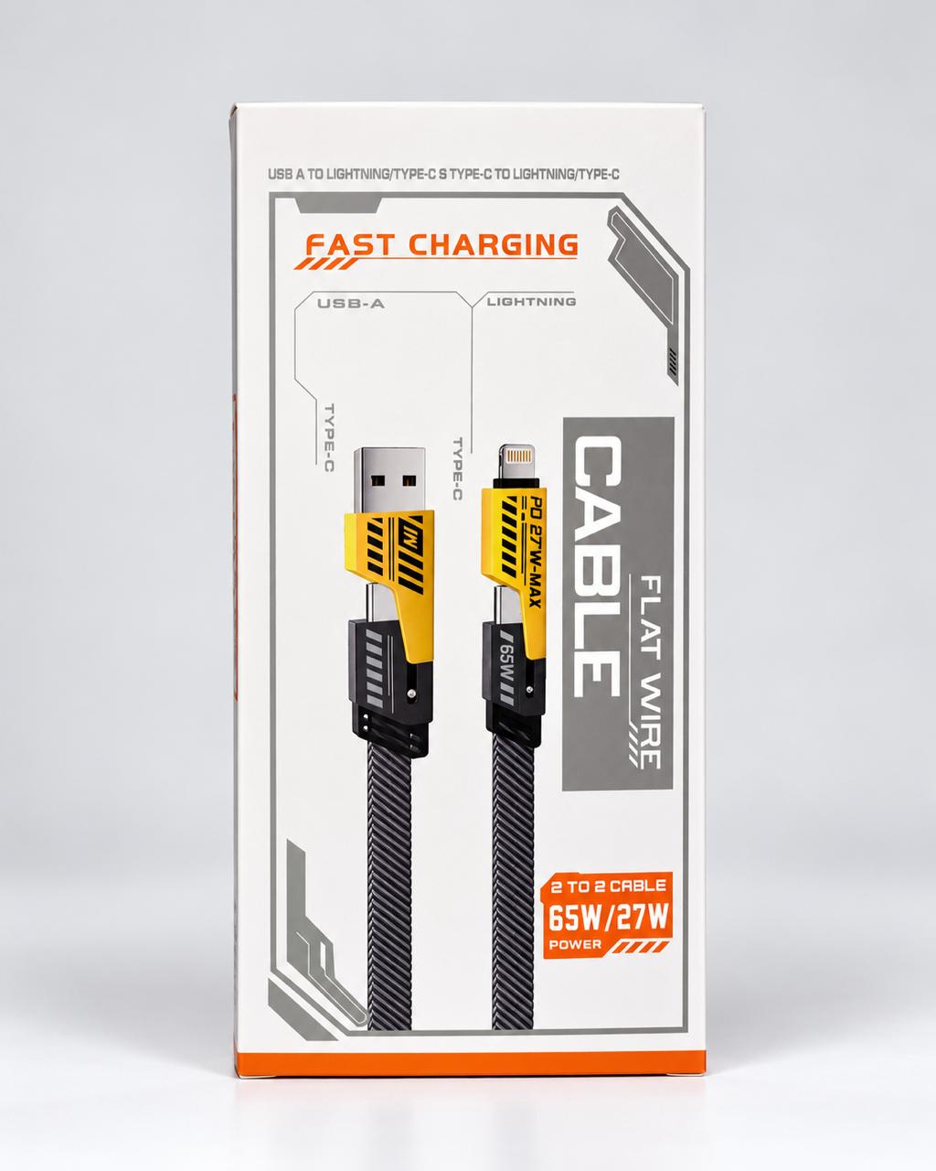 Cable 4 en 1 para iPhone y USB-C 65 W plano reforzado 90 cm