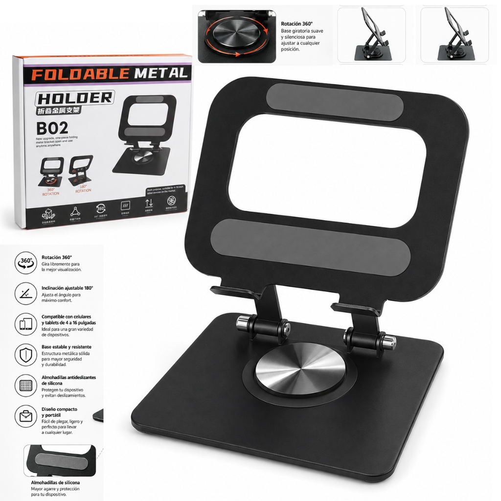 Soporte plegable de metal para tablet y celular
