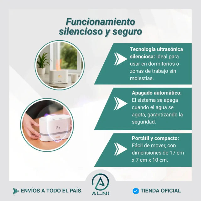 Humidificador difusor de aromas con efecto llama