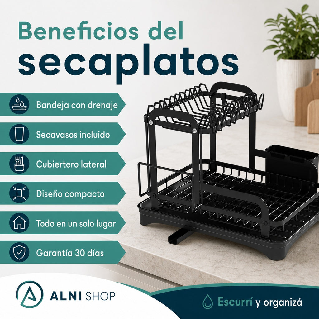 Secaplatos escurridor de 2 niveles con bandeja