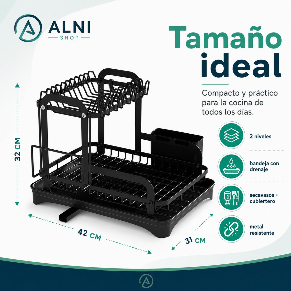 Secaplatos escurridor de 2 niveles con bandeja