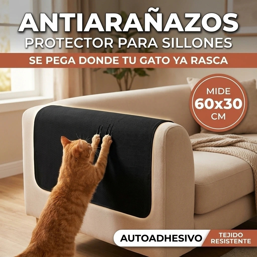 Protector antiarañazos negro pegado en el brazo de un sillón