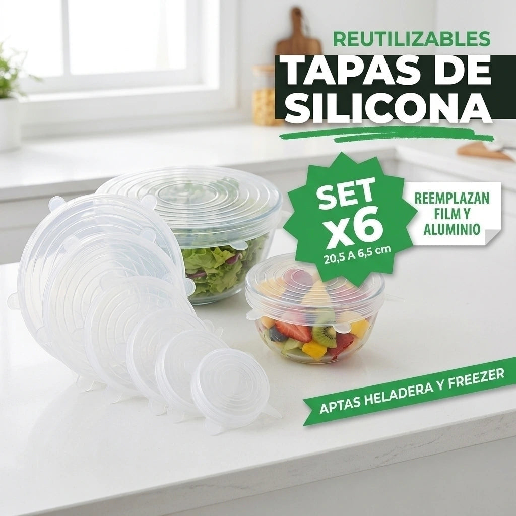 Combo Cocina Ordenada: Set x10 contenedores con división + 6 tapas de silicona