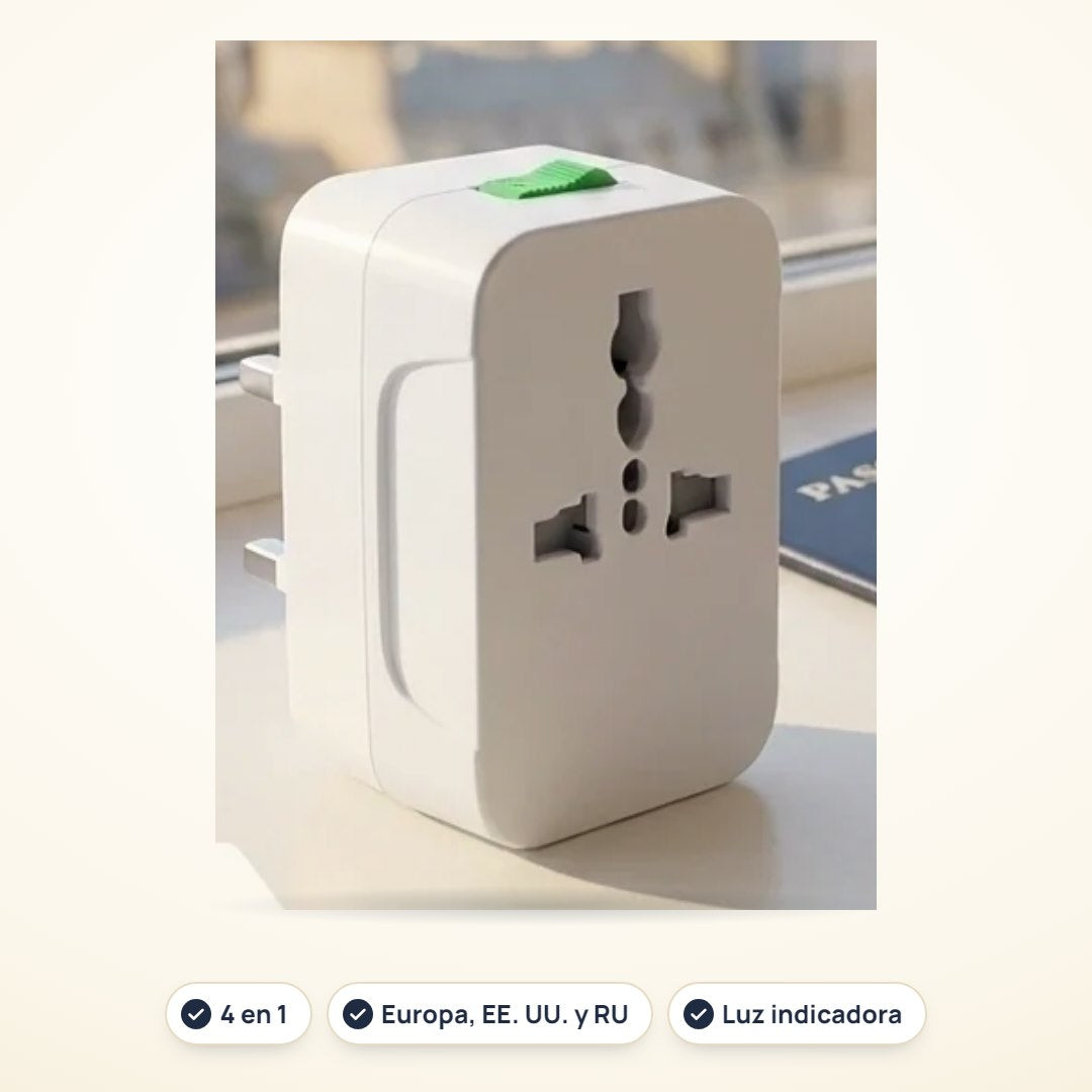 Combo Viaje Cargado: Power bank 10.000 mAh con 4 cables + Adaptador universal de viaje