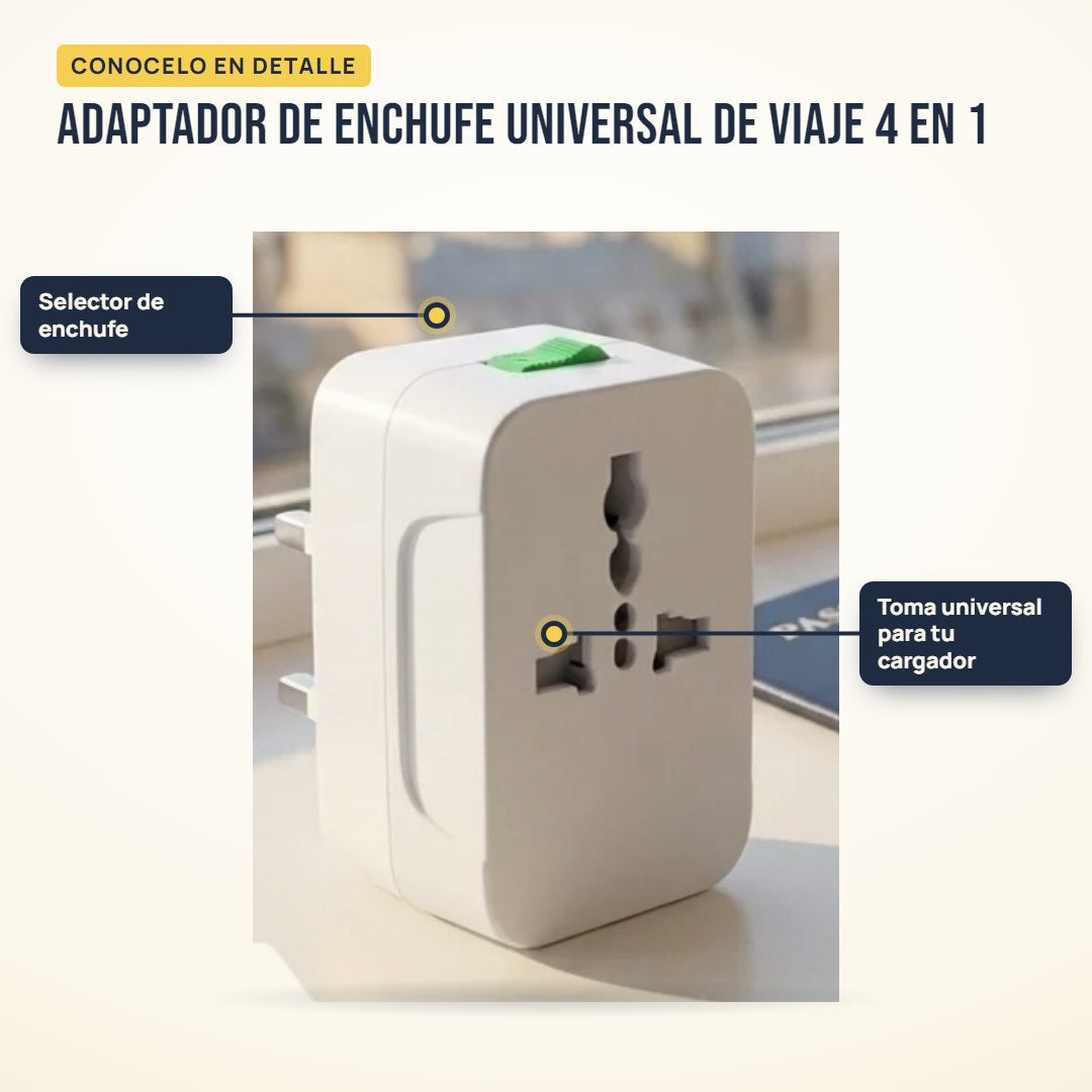 Combo Viaje Cargado: Power bank 10.000 mAh con 4 cables + Adaptador universal de viaje