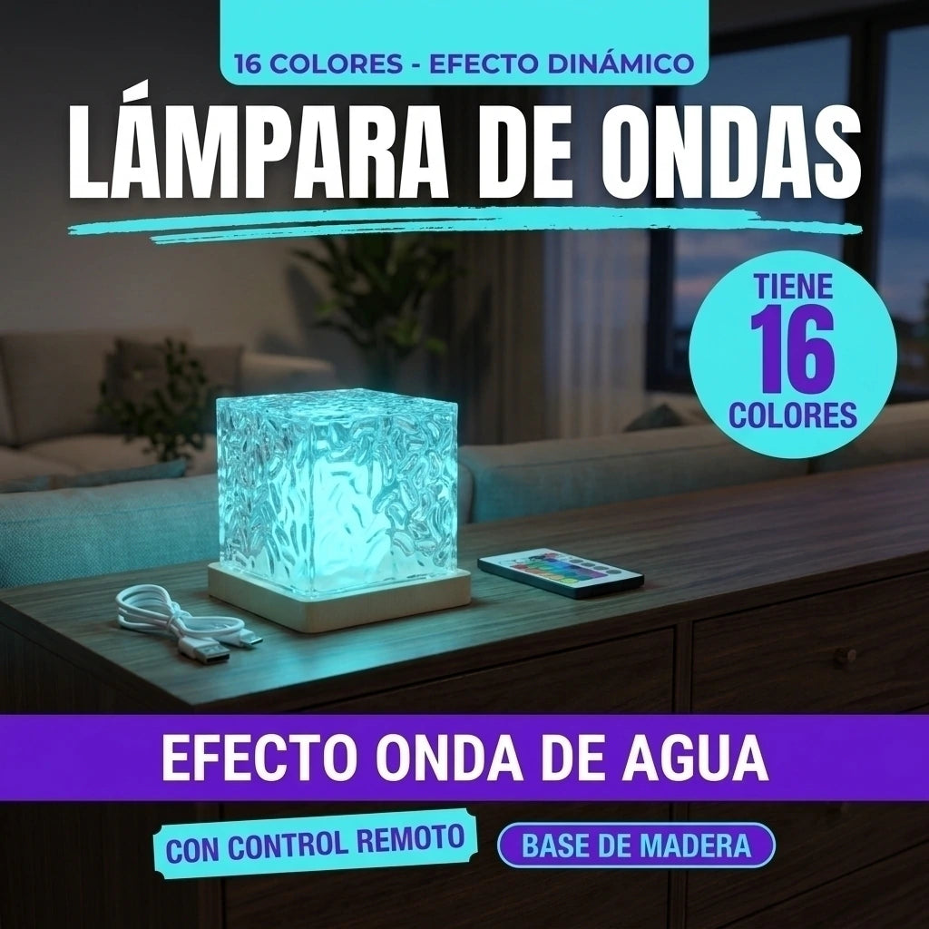 Lámpara cubo efecto onda de agua RGB recargable con control remoto