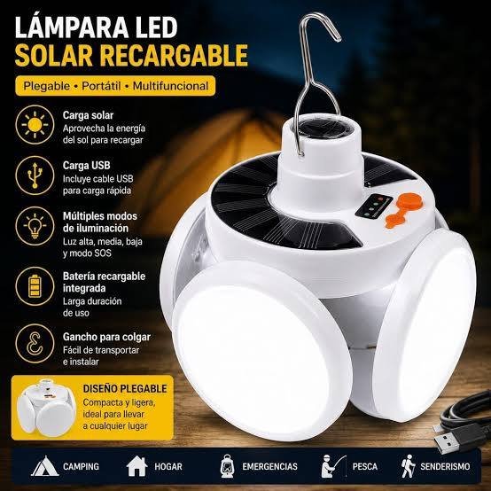 Lámpara LED solar colgante recargable para camping y emergencias