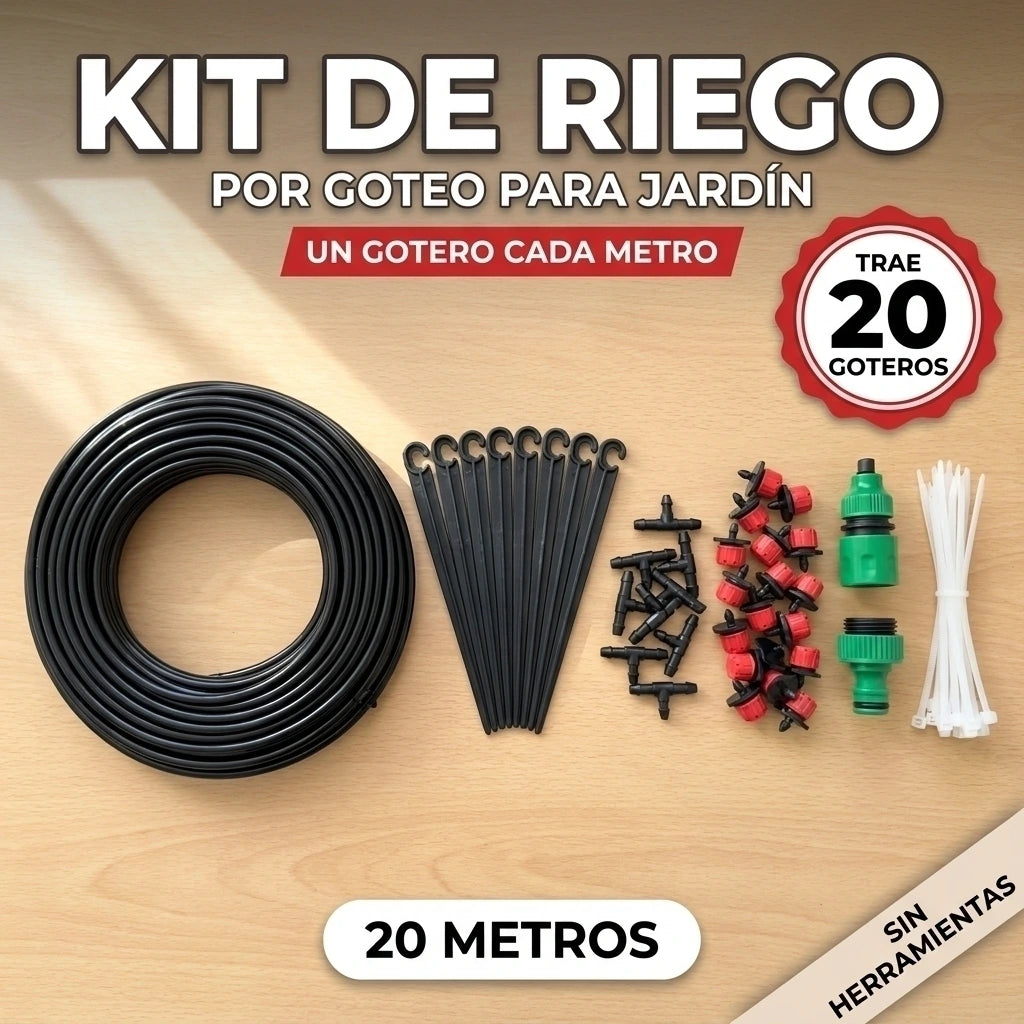 Kit de riego por goteo 20 m con 20 goteros regulables