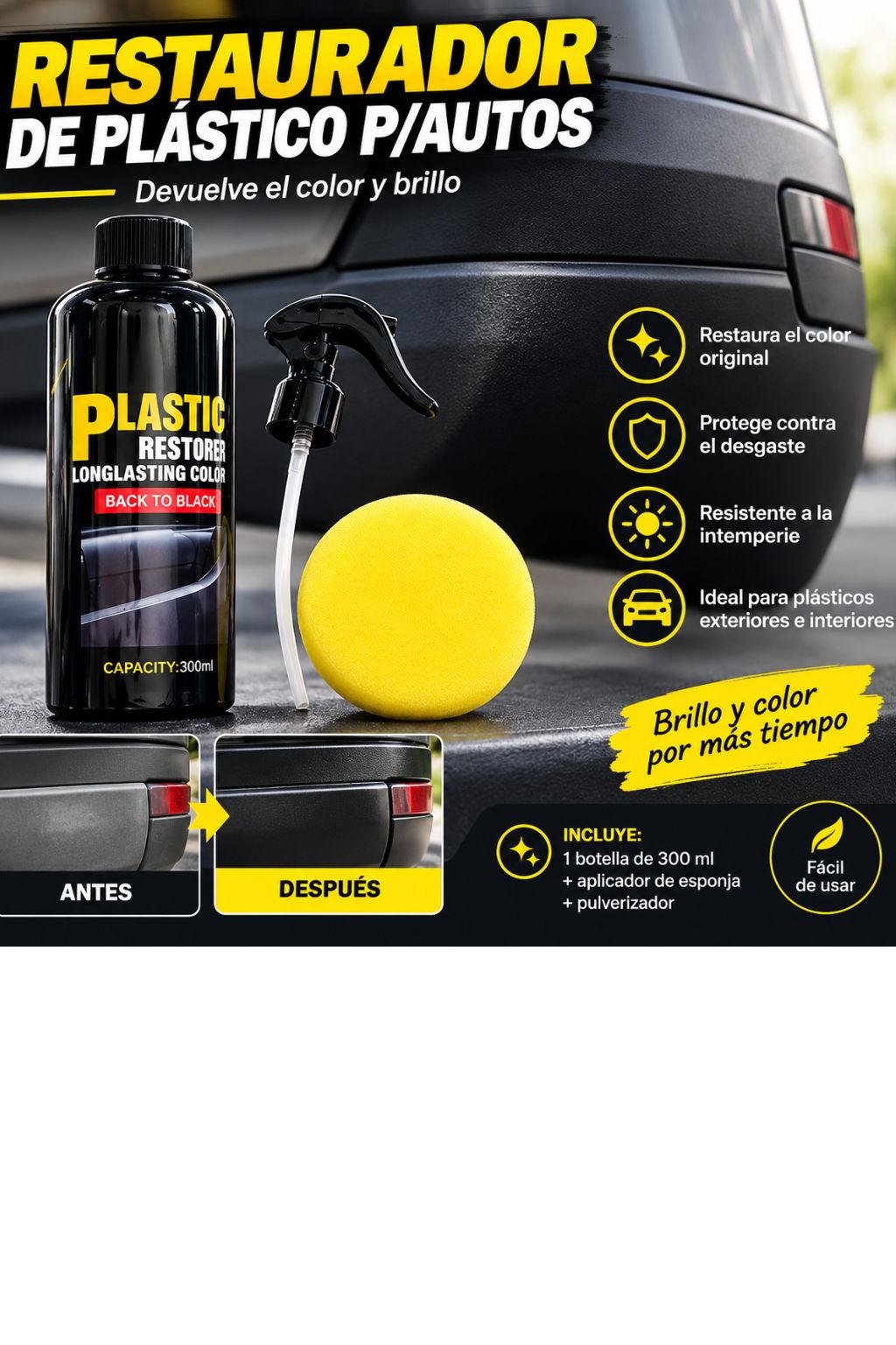 Restaurador de plásticos para auto en uso