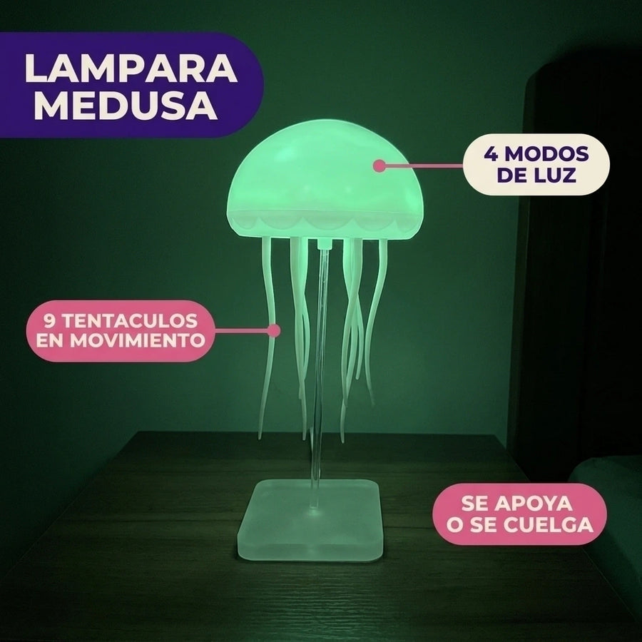 Velador medusa LED con tentáculos en movimiento recargable USB-C