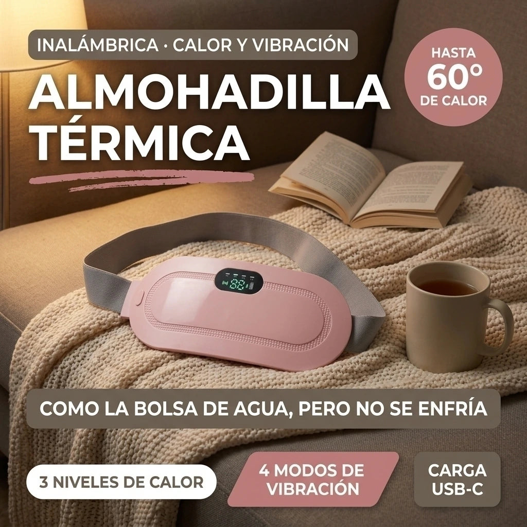 Almohadilla térmica inalámbrica con vibración para cólicos menstruales (rosa)