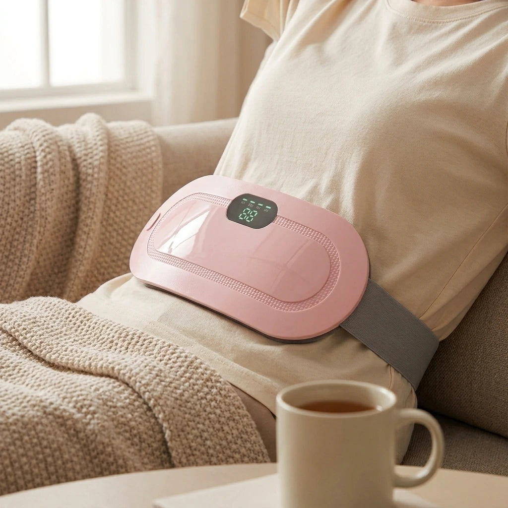 Almohadilla térmica inalámbrica con vibración para cólicos menstruales (rosa)