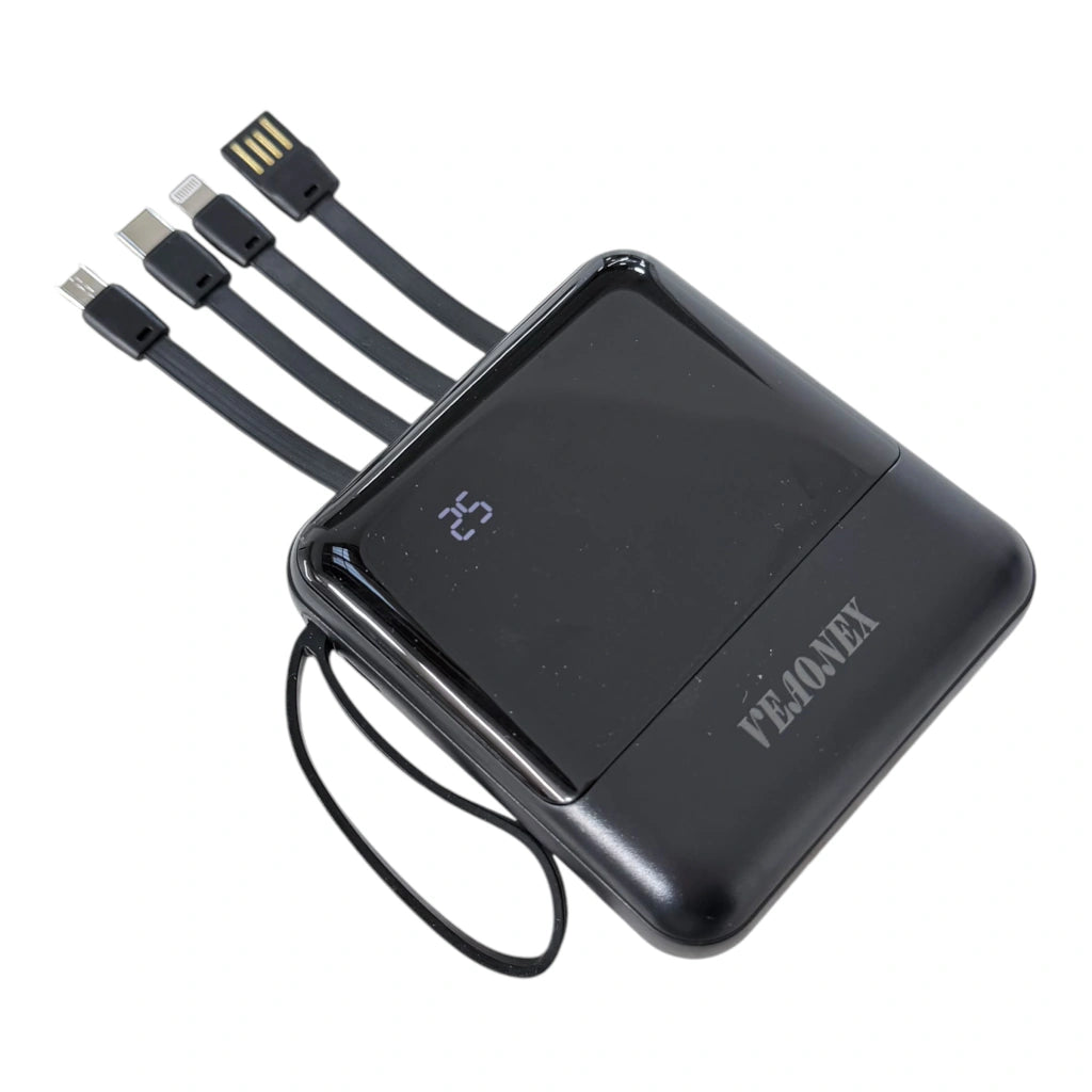 Power bank 10.000 mAh con 4 cables integrados, display y linterna