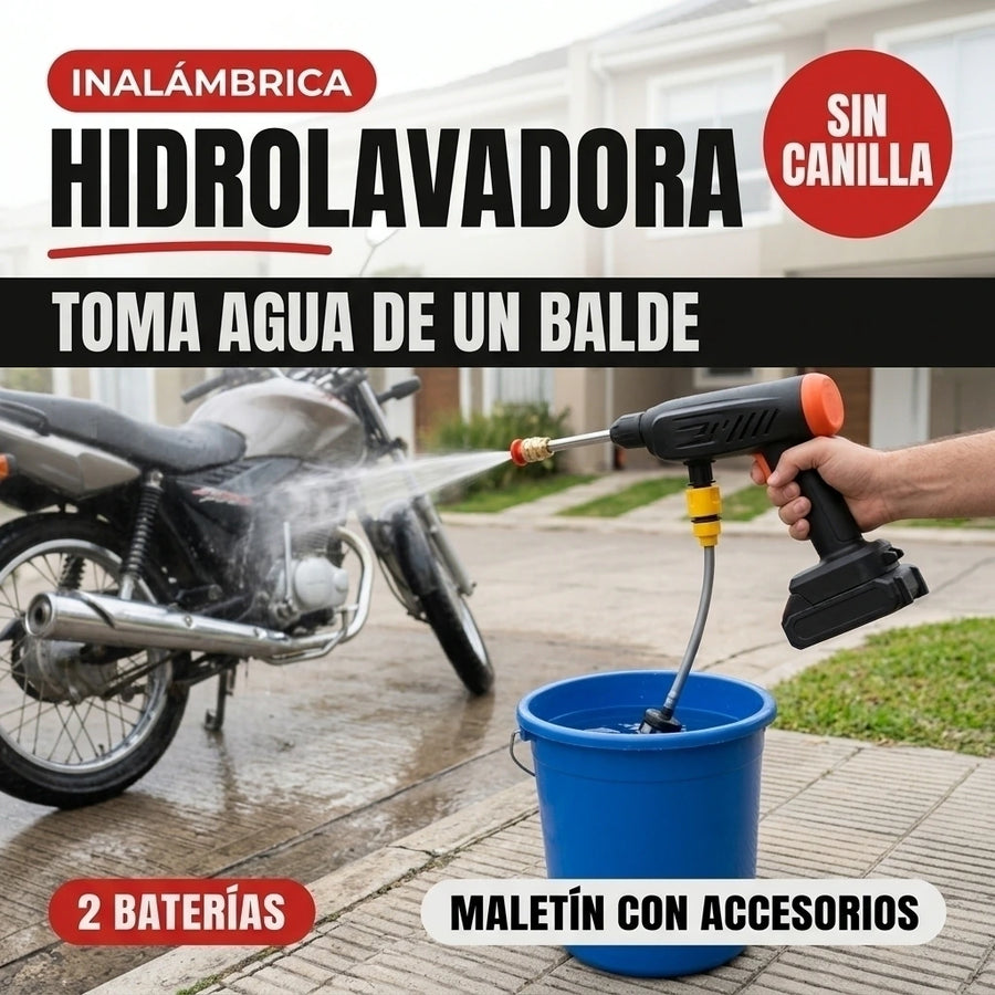 Hidrolavadora inalámbrica portátil con 2 baterías y maletín
