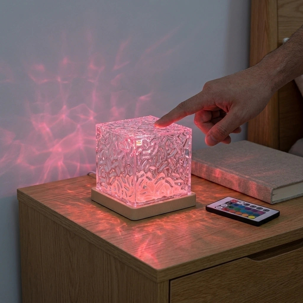 Lámpara cubo efecto onda de agua RGB recargable con control remoto