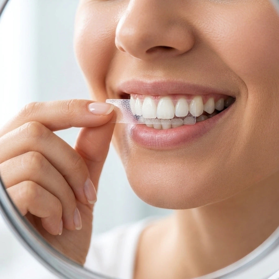 Tiras finas con gel ya cargado: se pegan directo sobre los dientes.