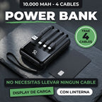 Power bank 10.000 mAh con 4 cables integrados, display y linterna
