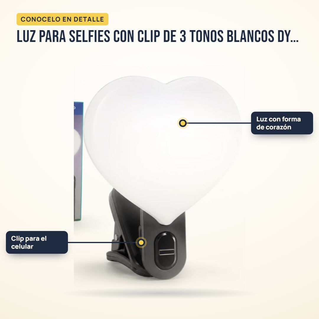 Luz para selfies con clip de 3 tonos blancos DY-04: partes del producto en detalle