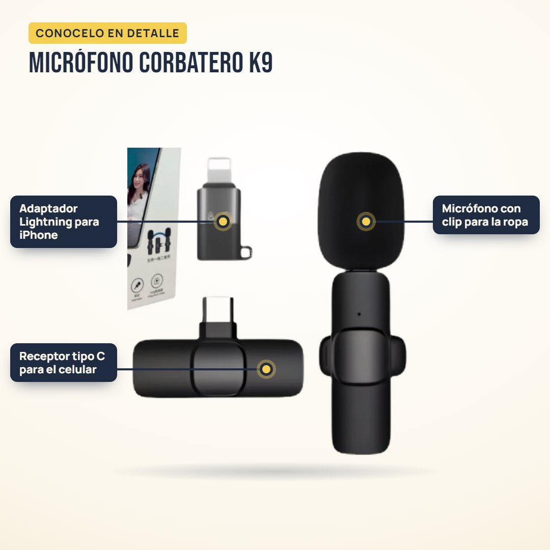 Micrófono corbatero K9: partes del producto en detalle