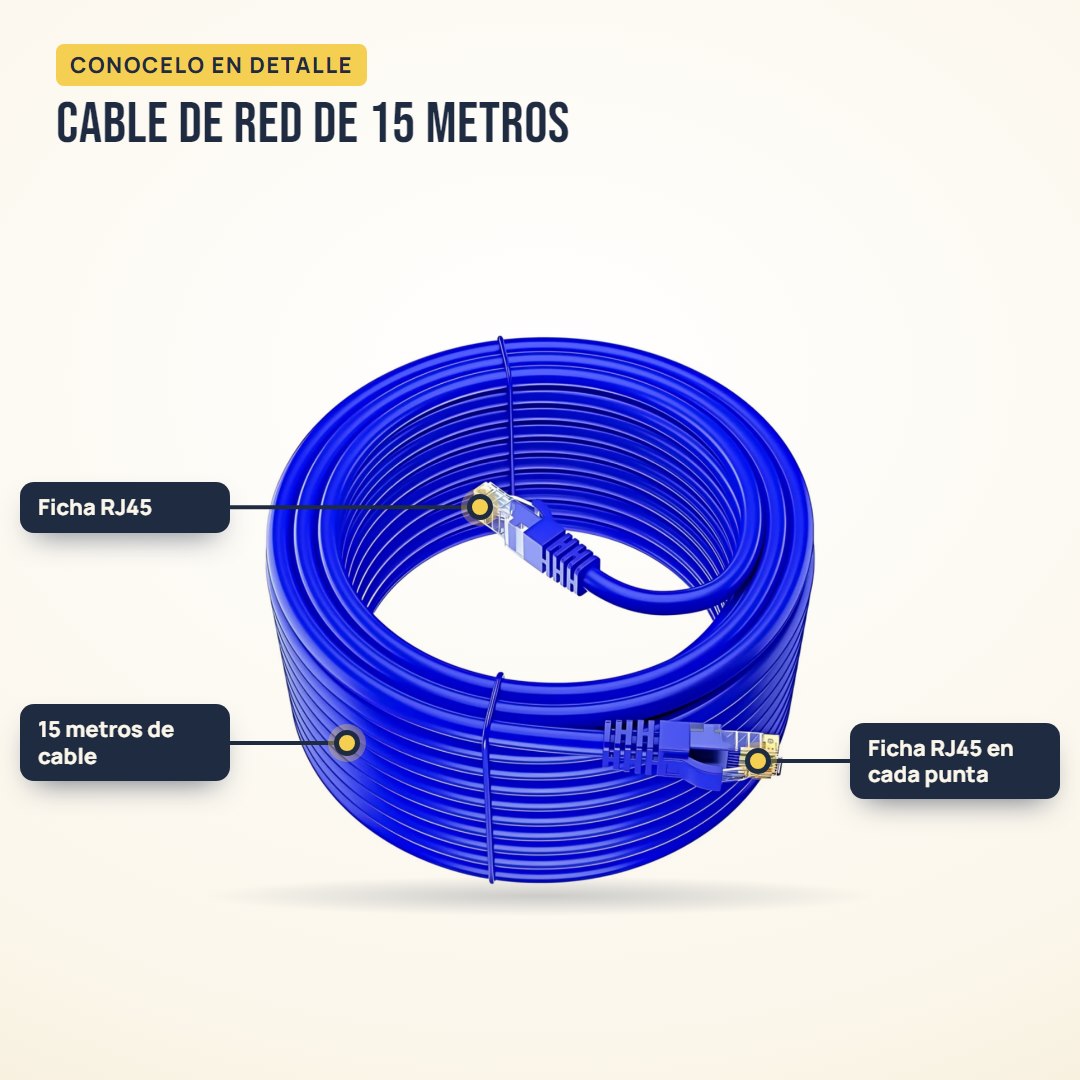 Cable de red de 15 metros: partes del producto en detalle