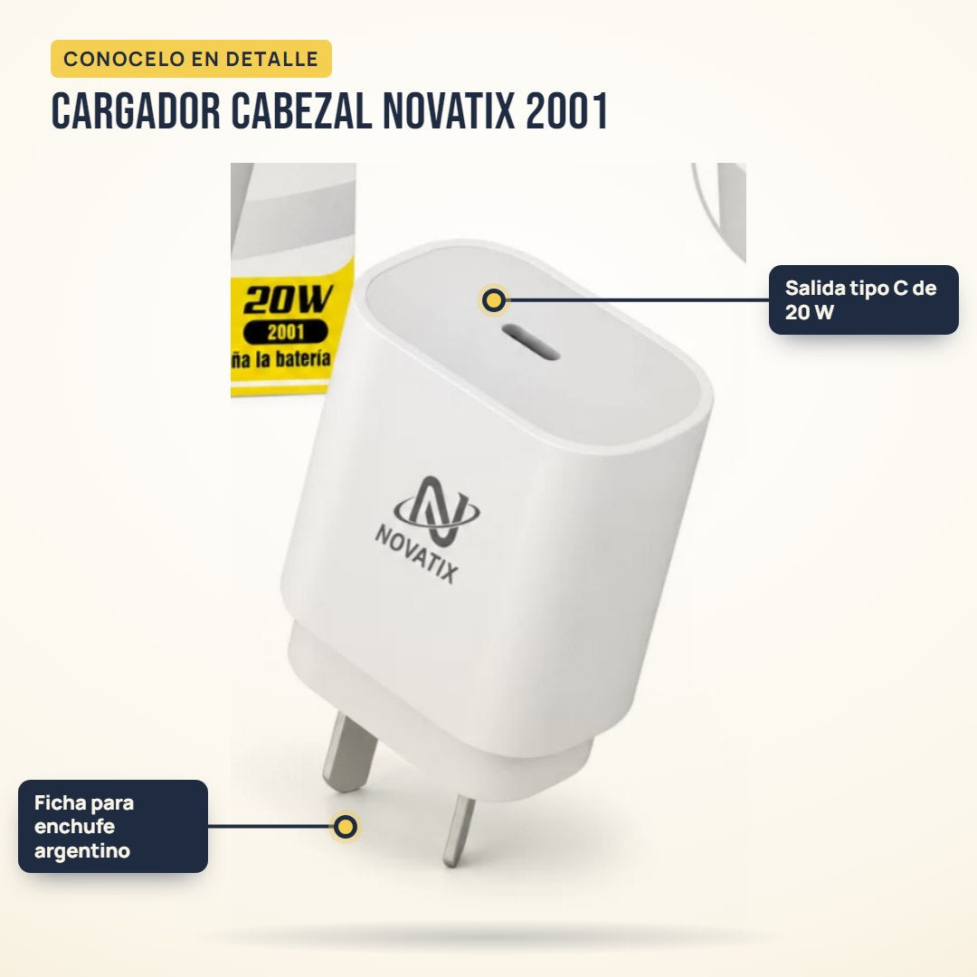 Cargador cabezal Novatix 2001: partes del producto en detalle