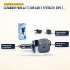 Cargador para auto con cable retráctil tipo C Ibek IB-A2611: partes del producto en detalle