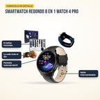 Smartwatch redondo 8 en 1 Watch 4 Pro: partes del producto en detalle