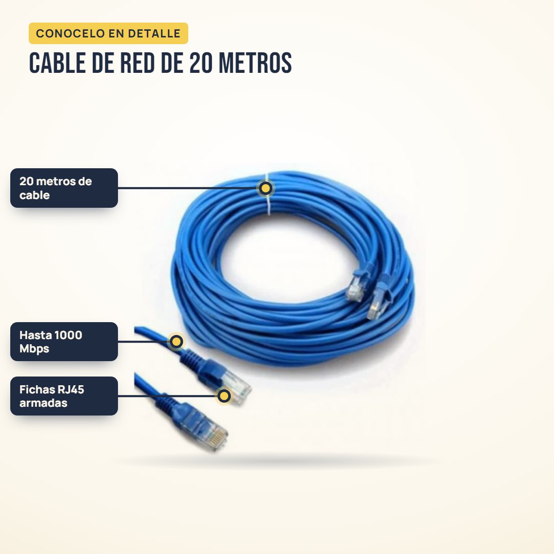 Cable de red de 20 metros: partes del producto en detalle