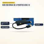 Hub USB Dinax de 4 puertos USB 2.0: partes del producto en detalle