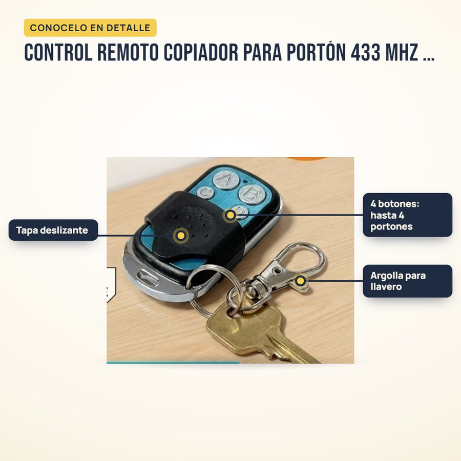 Copia el control que ya tenés: hasta 4 portones en un solo llavero.