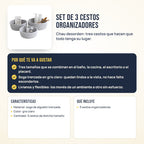 Set de 3 cestos organizadores de soga trenzada: beneficios, características y qué incluye