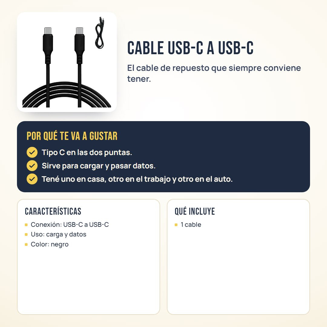 Cable USB-C a USB-C: beneficios, características y qué incluye