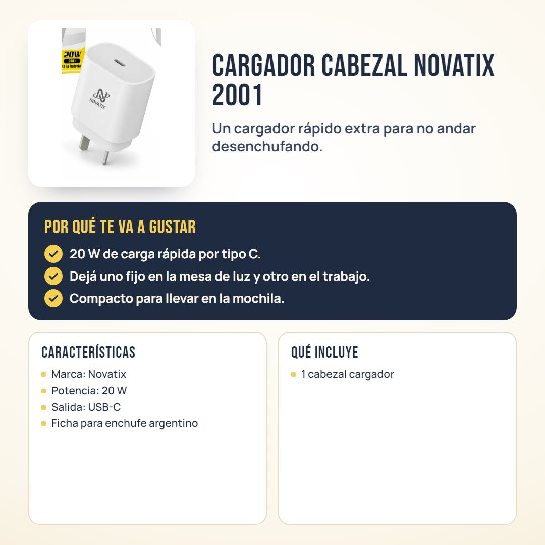 Cargador cabezal Novatix 2001: beneficios, características y qué incluye