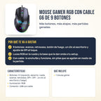 Mouse gamer RGB con cable G6 de 9 botones: beneficios, características y qué incluye