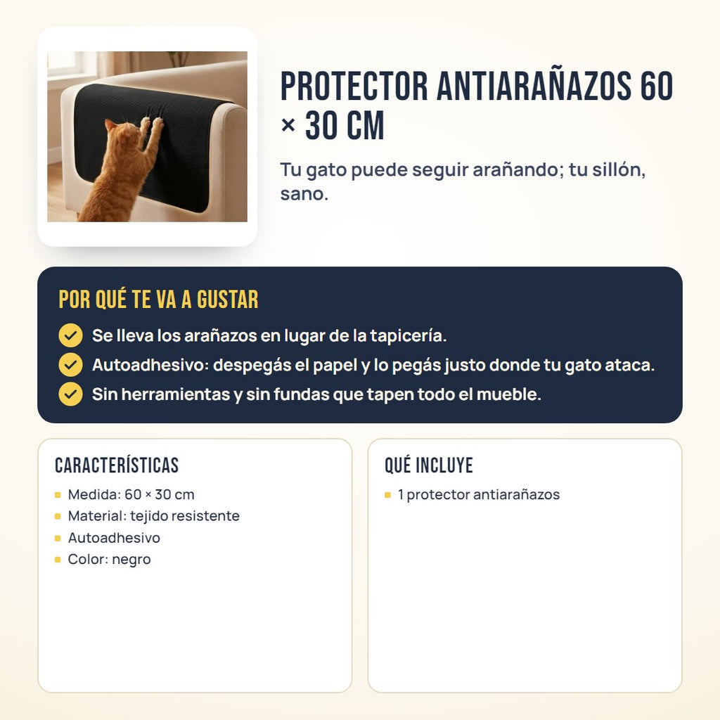 Protector antiarañazos autoadhesivo para sillones 60 x 30 cm: beneficios, características y qué incluye