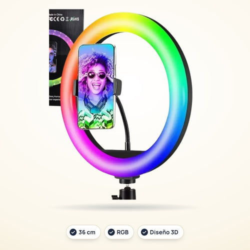 Aro de luz 3D profesional RGB 36 cm